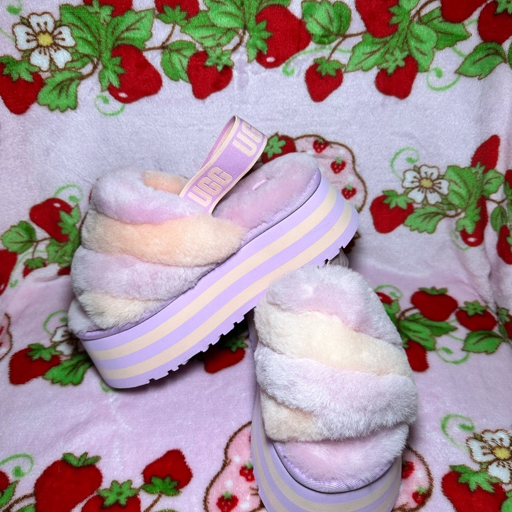 UGG Platform Disco Stripe Fluffy Sandals - Picture 2 of 6